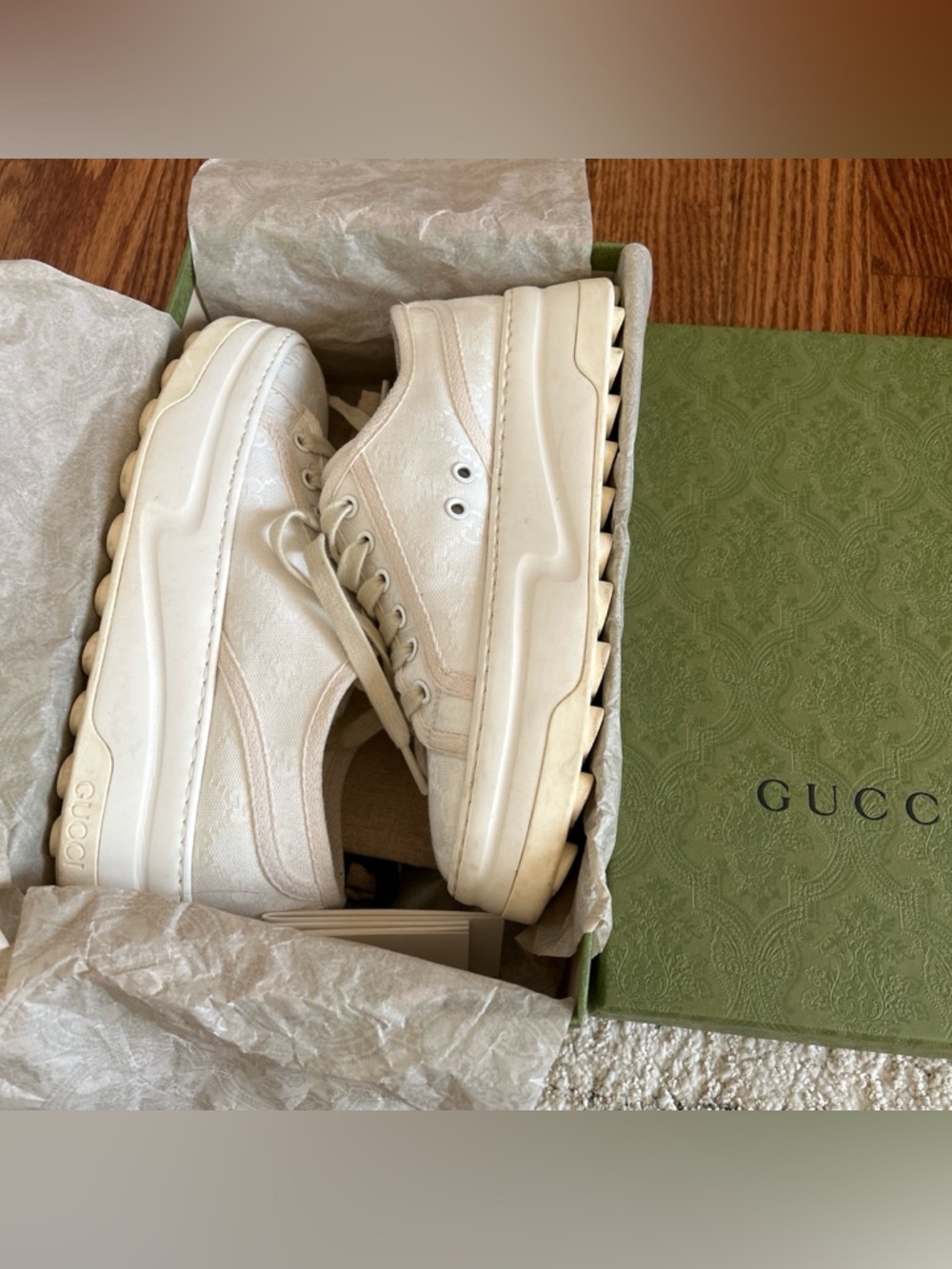 Gucci Cream GG Canvas Platform Sneakers - Picture 7 of 8